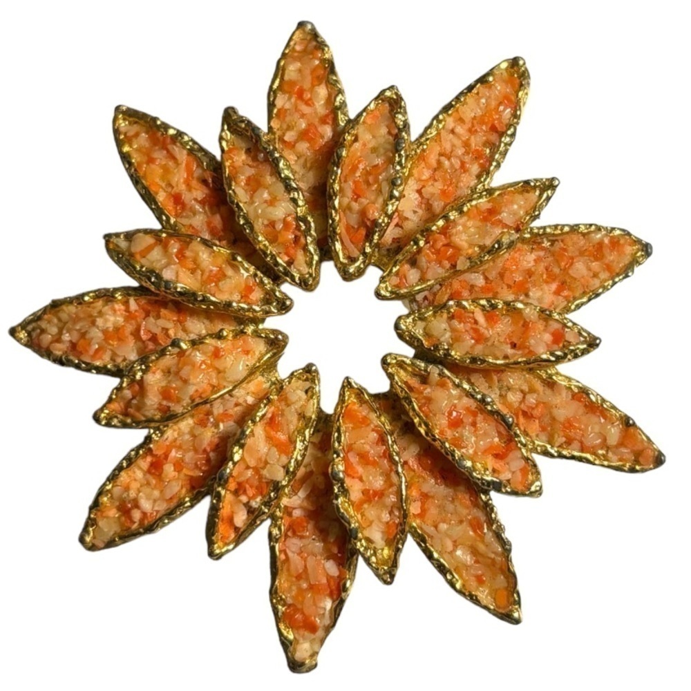 Large Coral and Gold Brooch / Pendant 10 karat gold plated - Picture 7 of 7